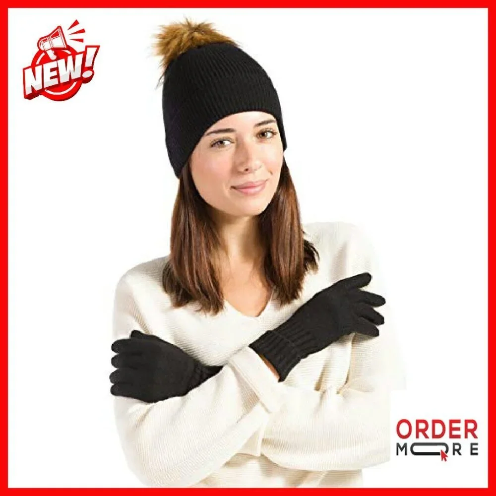 100% Pure Cashmere Gloves Ribbed Cuff Ultra Plush Women's Winter